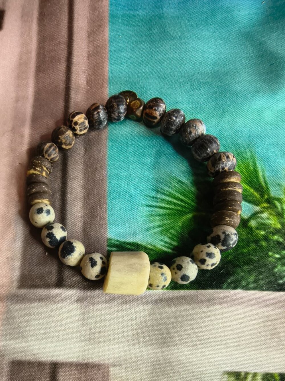 Dalmatian Jasper and Bone Stretch Bracelet